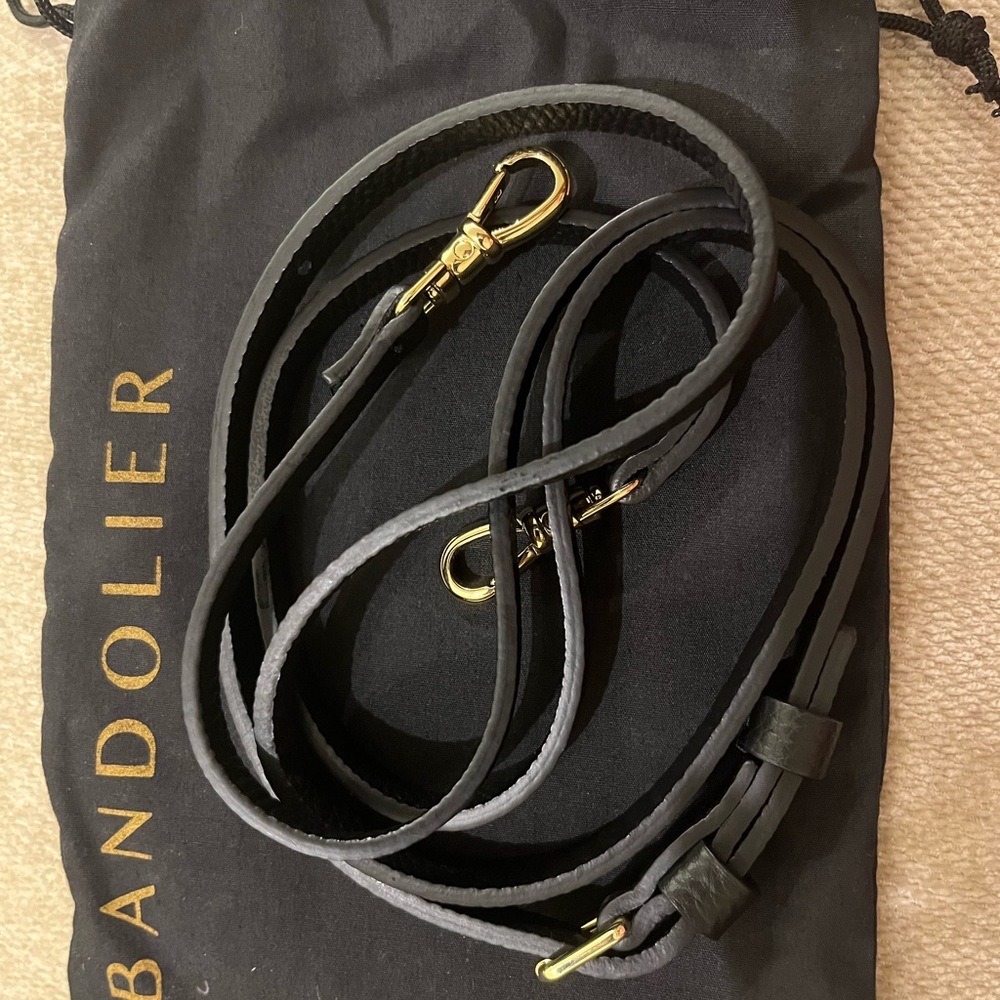 Bandolier Black Leather Strap with Gold Hardware